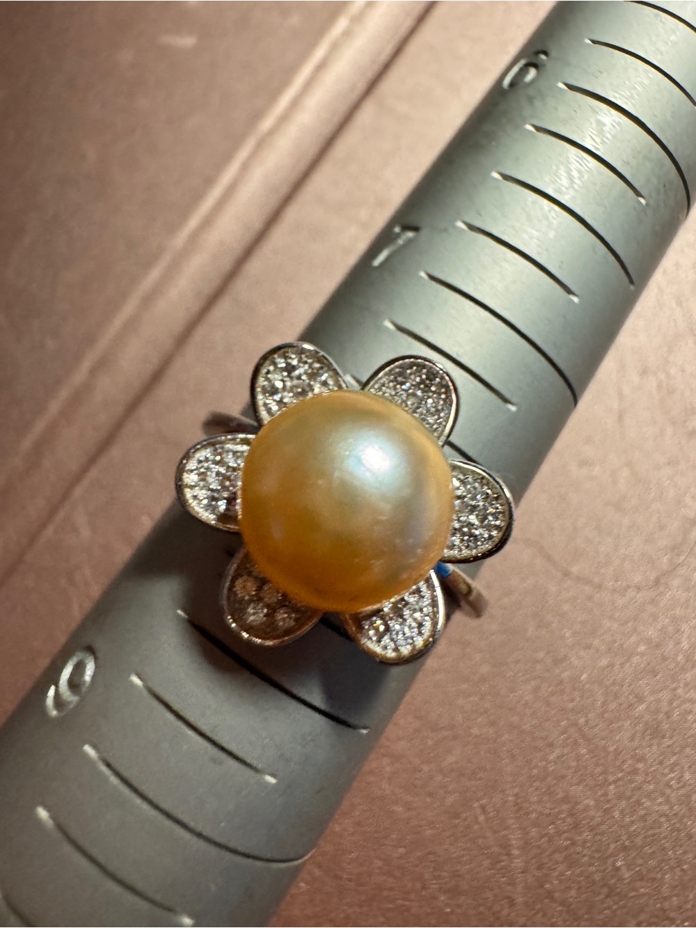 925 Sterling Silver Pink Freshwater Pearl Flower Ring with Pavé Petals
